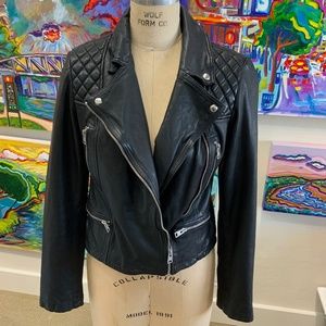 All Saints Black Sheep Leather Catch Biker Moto Jacket Size 6 US NWT